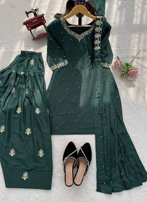 green crepe kurta set 4