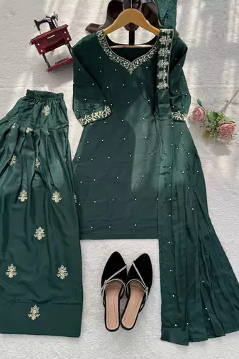 green crepe kurta set