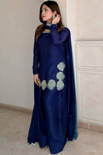 blue crepe kurta set