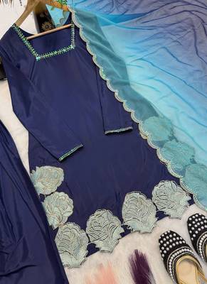 blue crepe kurta set 3