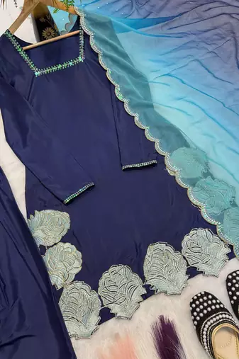 blue crepe kurta set