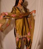 yellow satin kurta set