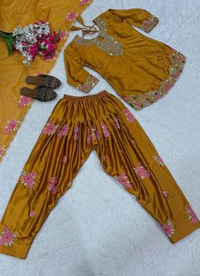 yellow satin kurta set 2