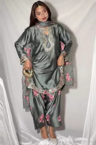 grey satin kurta set