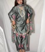 grey satin kurta set