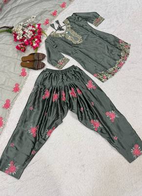 grey satin kurta set 3