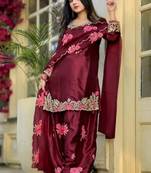 maroon satin kurta set