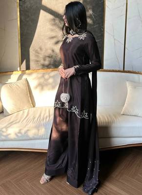 brown faux georgette kurta set 1