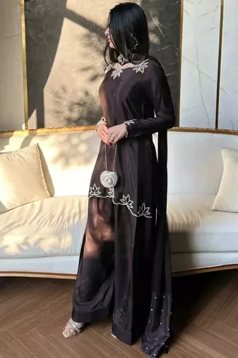 brown faux georgette kurta set