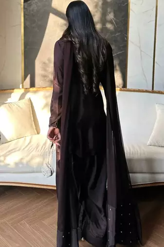 brown faux georgette kurta set