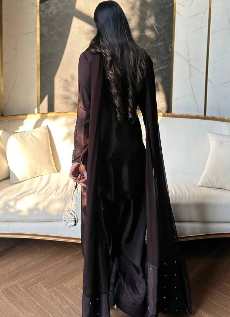 brown faux georgette kurta set