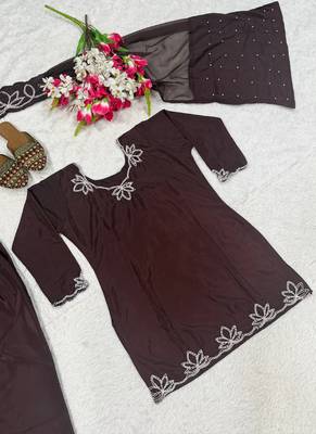 brown faux georgette kurta set 3