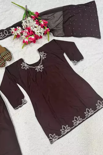 brown faux georgette kurta set