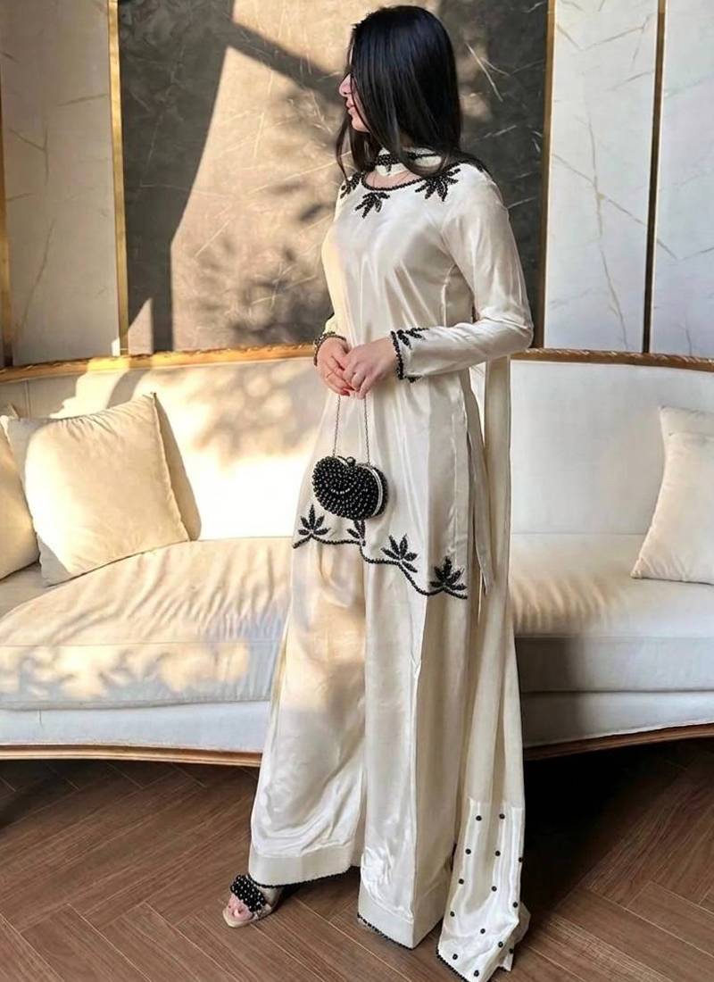 cream faux georgette kurta set