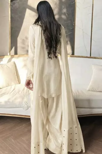 cream faux georgette kurta set