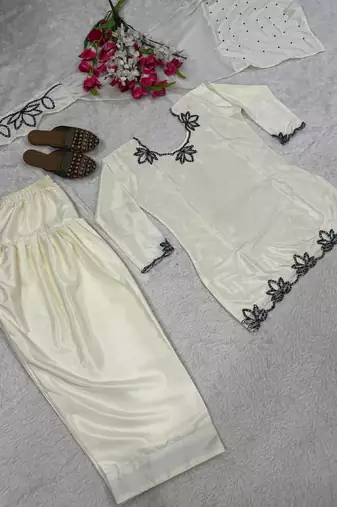 cream faux georgette kurta set