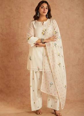 Cream cotton silk kurta farshi salwar dupatta set 1