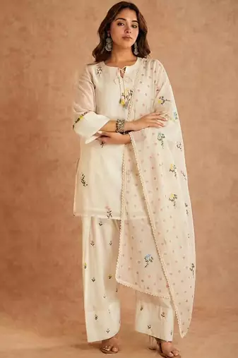 Cream cotton silk kurta farshi salwar dupatta set