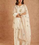Cream cotton silk kurta farshi salwar dupatta set