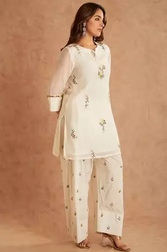 Cream cotton silk kurta farshi salwar dupatta set