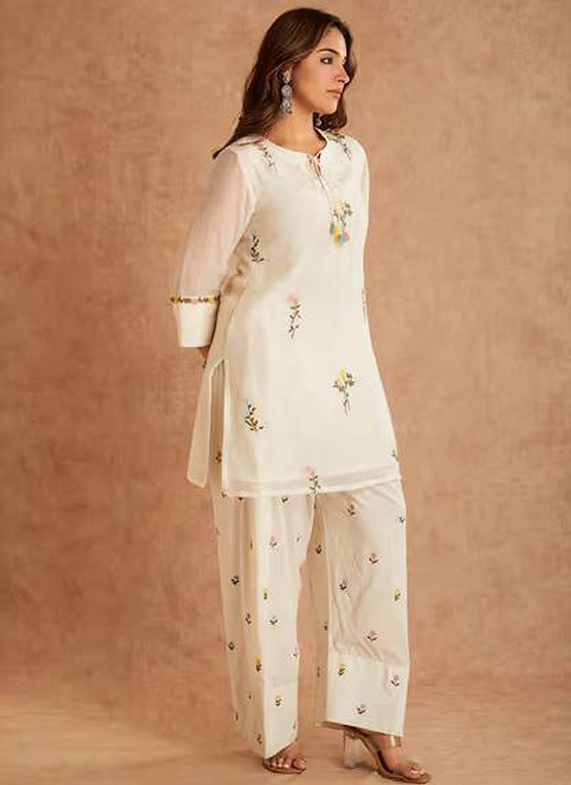 Cream cotton silk kurta farshi salwar dupatta set