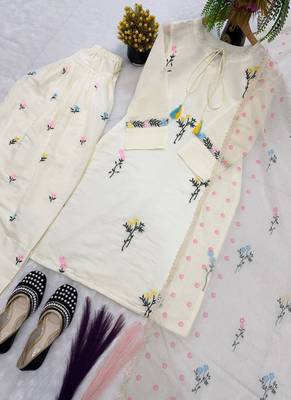 Cream cotton silk kurta farshi salwar dupatta set 3