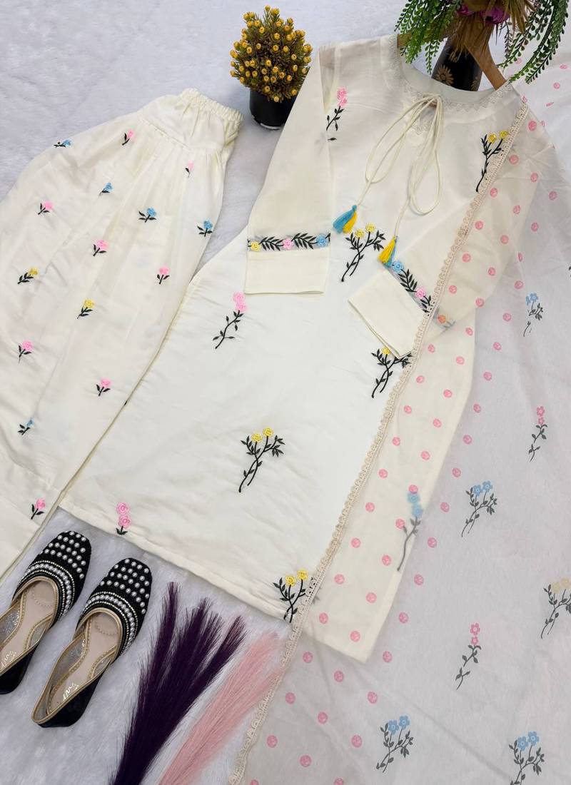 Cream cotton silk kurta farshi salwar dupatta set