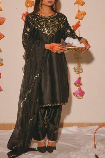 black satin kurta set