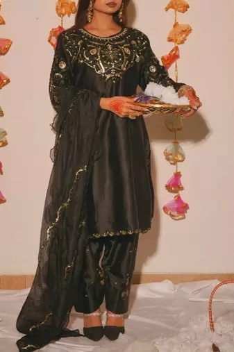 black satin kurta set