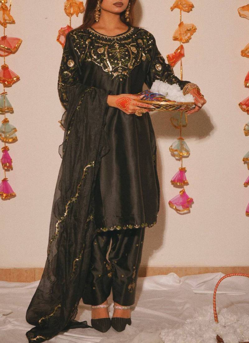black satin kurta set
