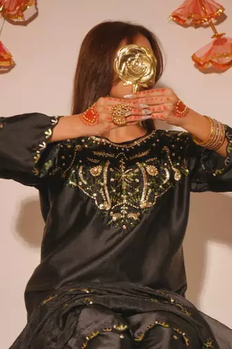 black satin kurta set