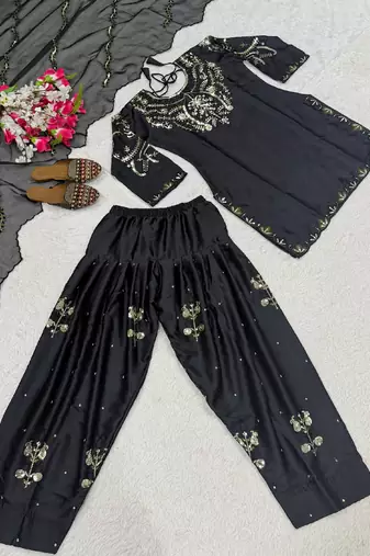 black satin kurta set