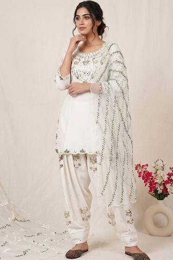 white satin kurta set