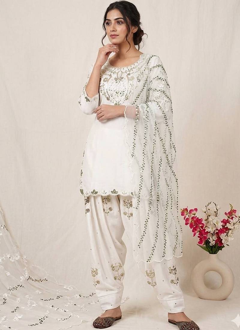 white satin kurta set
