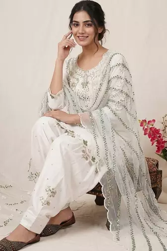 white satin kurta set