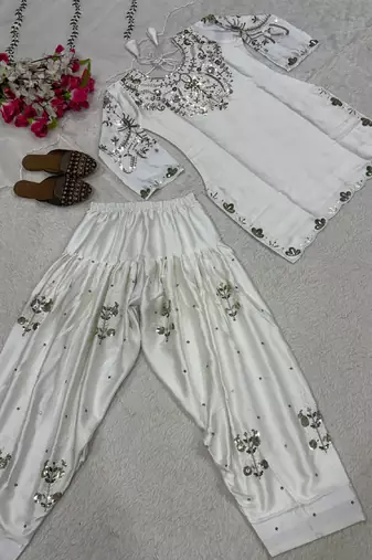 white satin kurta set