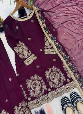 Wine fandy crushi silk kurta farshi salwar dupatta set 2