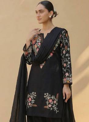 Black roman silk kurta farshi salwar dupatta set 1
