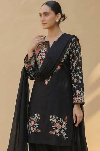Black roman silk kurta farshi salwar dupatta set