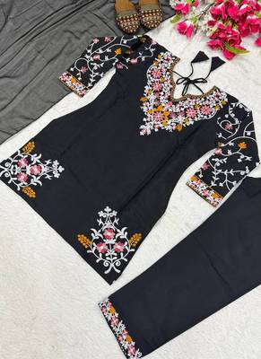 Black roman silk kurta farshi salwar dupatta set 3