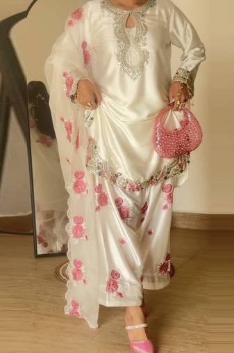 cream satin kurta set