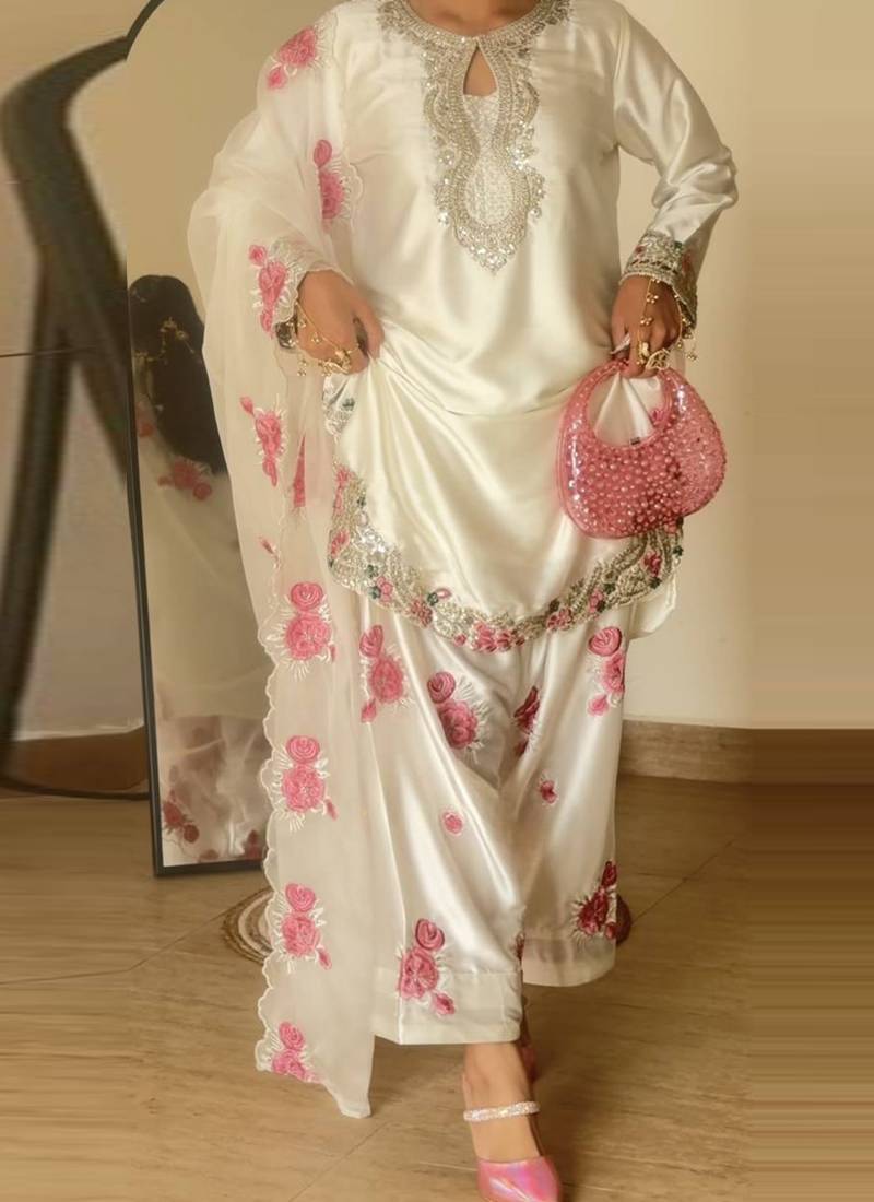 cream satin kurta set