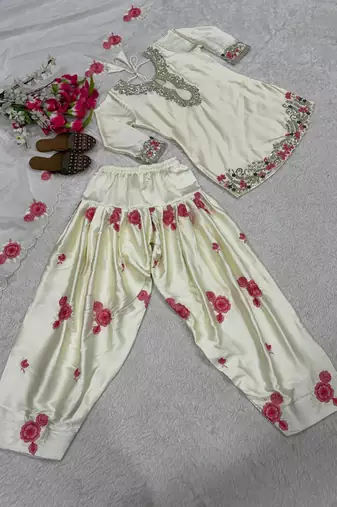 cream satin kurta set