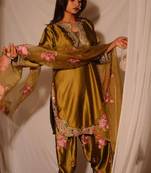 brown satin kurta set