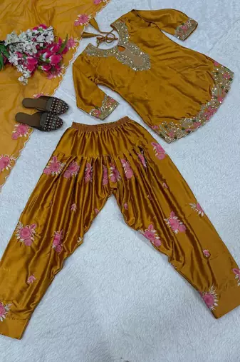 brown satin kurta set
