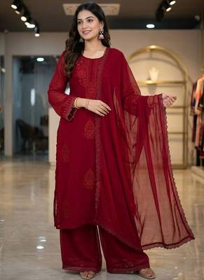 maroon georgette salwar suit dupatta set 1