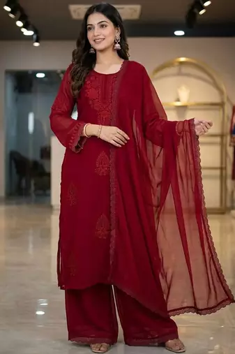 maroon georgette salwar suit dupatta set