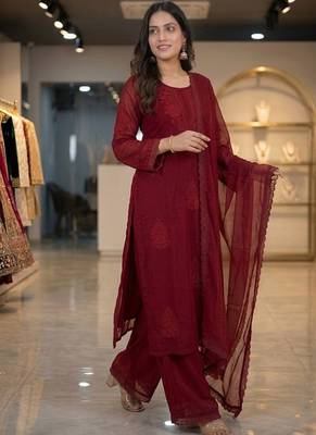 maroon georgette salwar suit dupatta set 2
