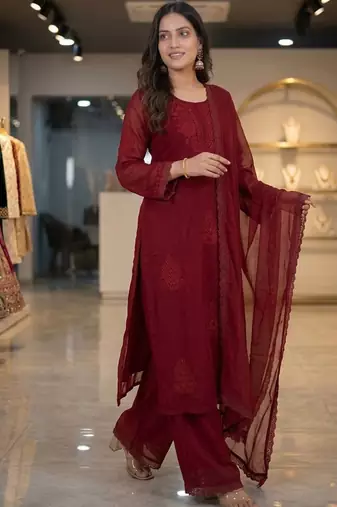 maroon georgette salwar suit dupatta set