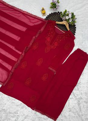 maroon georgette salwar suit dupatta set 3